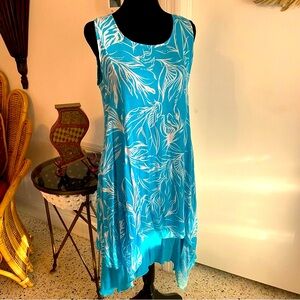 WHISPERS Turquoise and White Sleeveless Cotton Blend Gauze 2 Layer Dress!